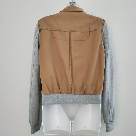 Anthropologie Hei Hei Womens Jacket Small Tan Brown Excursion Bomber Mixed Media - Picture 8 of 11